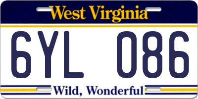 WV license plate 6YL086