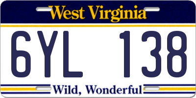 WV license plate 6YL138