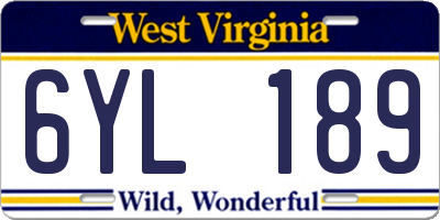 WV license plate 6YL189