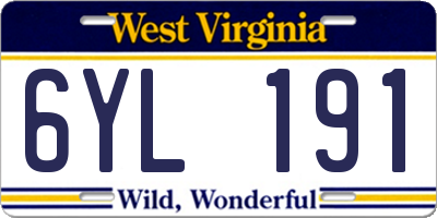 WV license plate 6YL191