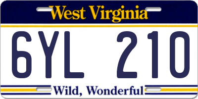 WV license plate 6YL210