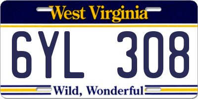 WV license plate 6YL308