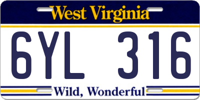 WV license plate 6YL316