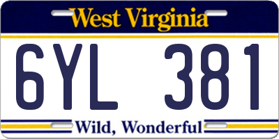 WV license plate 6YL381