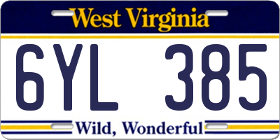 WV license plate 6YL385