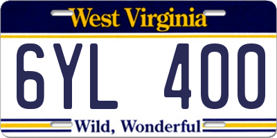 WV license plate 6YL400