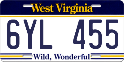 WV license plate 6YL455