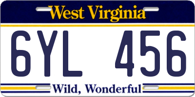 WV license plate 6YL456