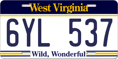 WV license plate 6YL537