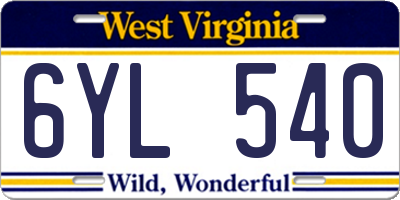 WV license plate 6YL540