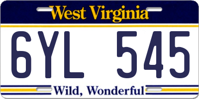 WV license plate 6YL545