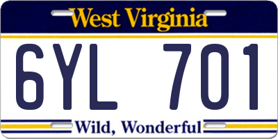 WV license plate 6YL701