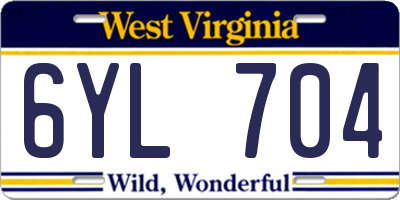 WV license plate 6YL704