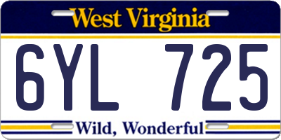 WV license plate 6YL725