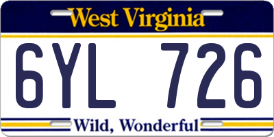 WV license plate 6YL726