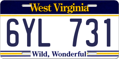 WV license plate 6YL731