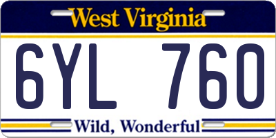 WV license plate 6YL760