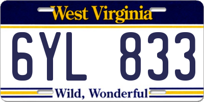 WV license plate 6YL833