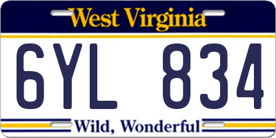 WV license plate 6YL834