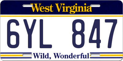 WV license plate 6YL847