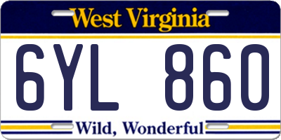 WV license plate 6YL860