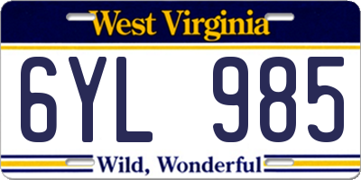 WV license plate 6YL985