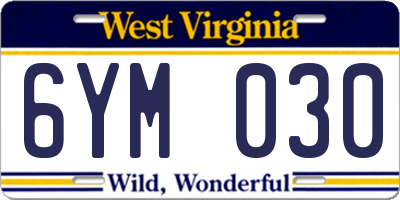 WV license plate 6YM030