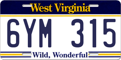 WV license plate 6YM315