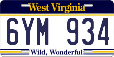 WV license plate 6YM934
