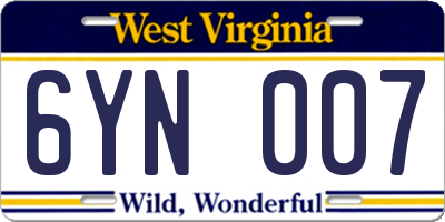 WV license plate 6YN007