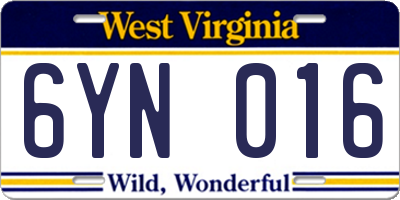 WV license plate 6YN016