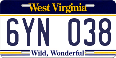 WV license plate 6YN038