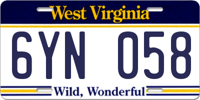 WV license plate 6YN058