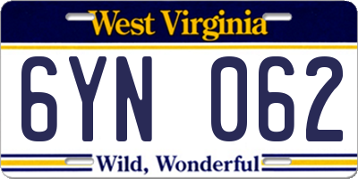 WV license plate 6YN062