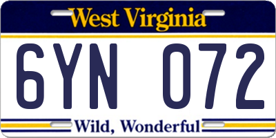 WV license plate 6YN072