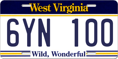 WV license plate 6YN100