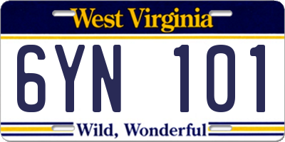 WV license plate 6YN101