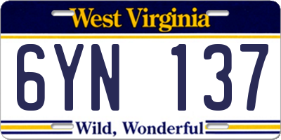 WV license plate 6YN137
