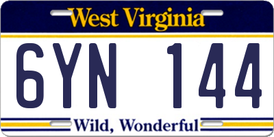 WV license plate 6YN144