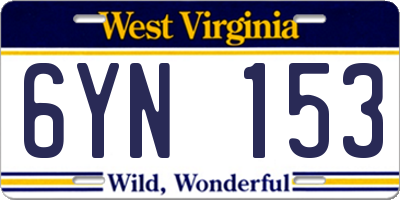 WV license plate 6YN153