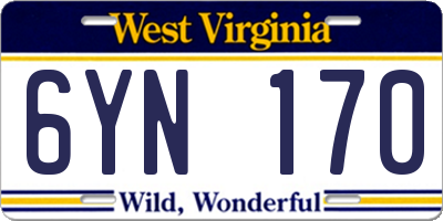 WV license plate 6YN170