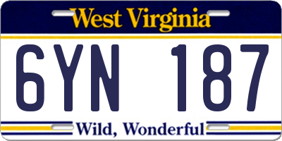 WV license plate 6YN187