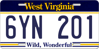 WV license plate 6YN201