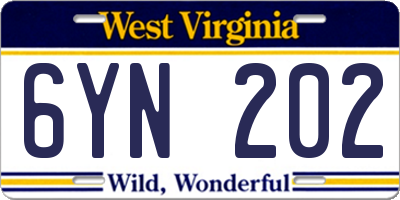 WV license plate 6YN202