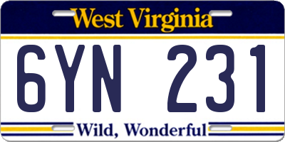 WV license plate 6YN231