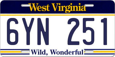 WV license plate 6YN251