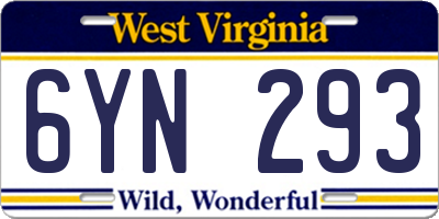 WV license plate 6YN293