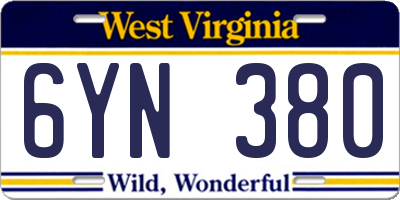 WV license plate 6YN380