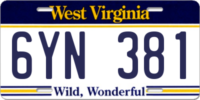 WV license plate 6YN381