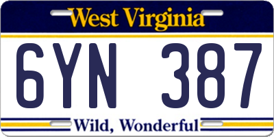 WV license plate 6YN387